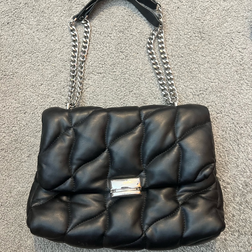 Top Shop Black Quilted Chain-Handle Shoulder Bag